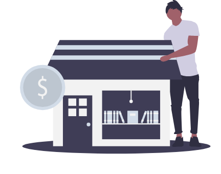 vector image of a person in front of a small business building