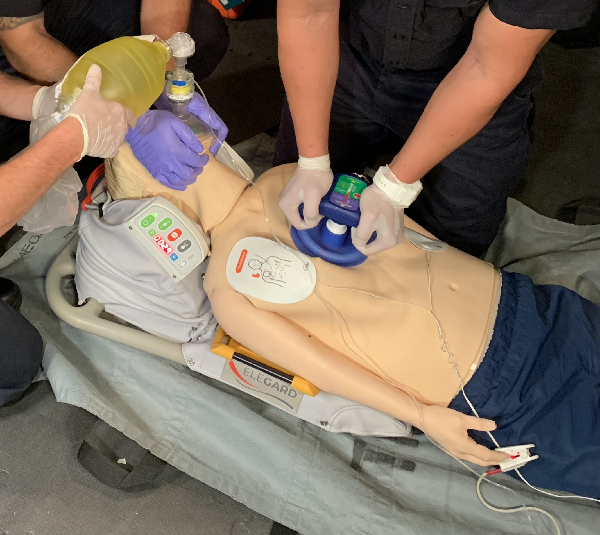 A dummy body receiving cardiac treatment